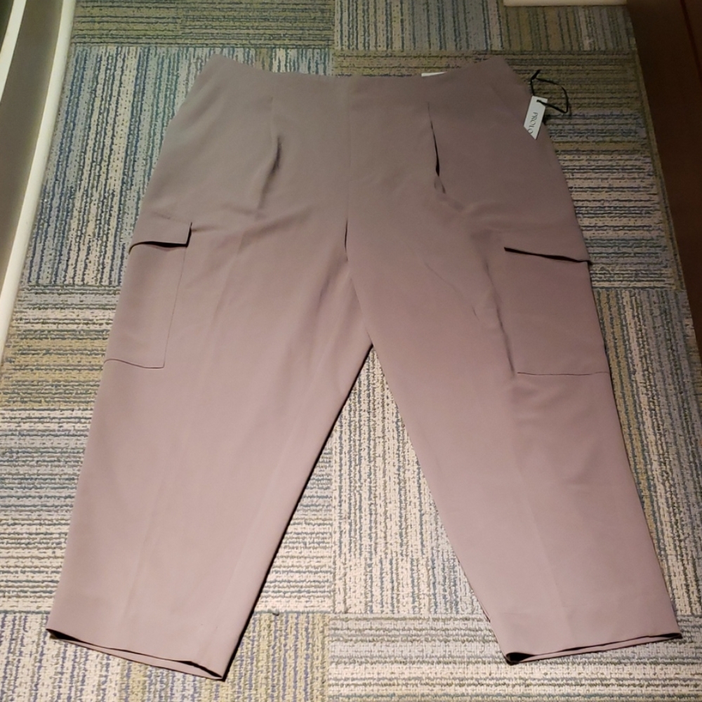 Prologue Beige Taupe Wide Leg Ankle Length Cargo Style Womens Pants